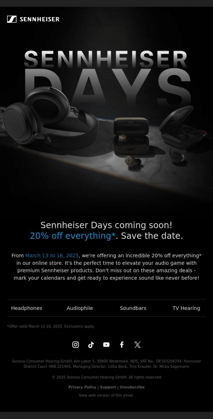 Email Design Inspiration from Sennheiser Hearing, Save the Date: Sennheiser Days Are Coming!
