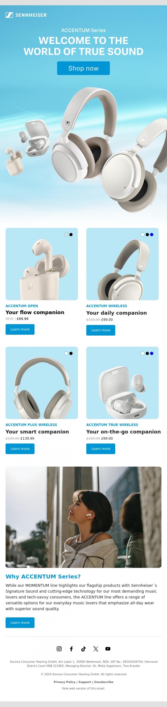 Email Design Inspiration from Sennheiser Hearing, Made to move with you: ACCENTUM Headphones