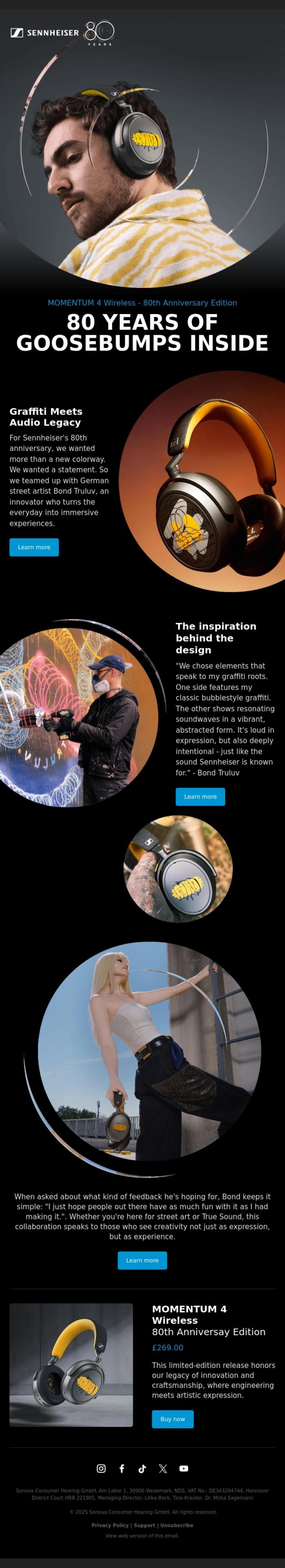 Email Design Inspiration from Sennheiser Hearing, Unveiling: MOMENTUM 4 Wireless 80th Edition