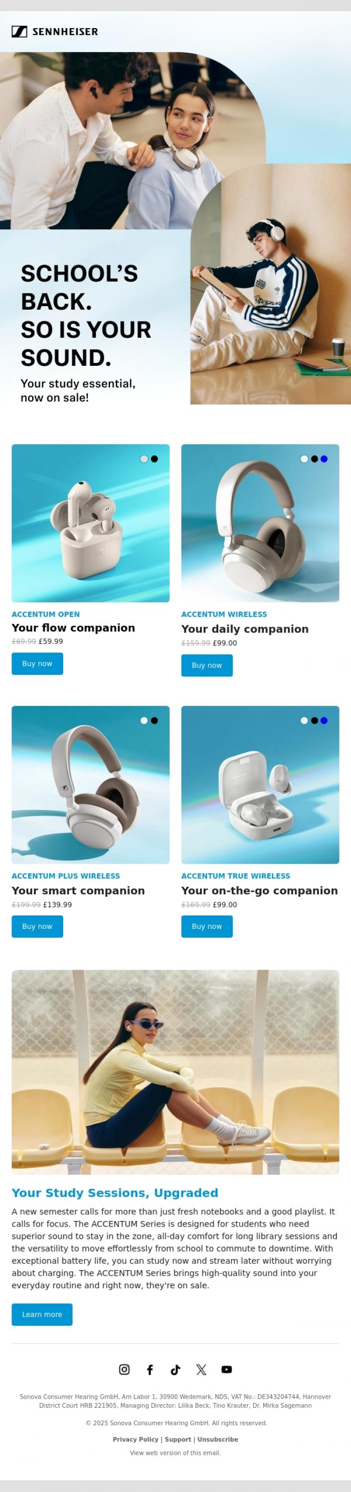 Email Design Inspiration from Sennheiser Hearing, Upgrade your study game! 📚