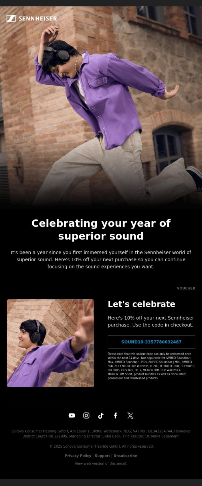 Email Design Inspiration from Sennheiser Hearing, Celebrating your year with Sennheiser