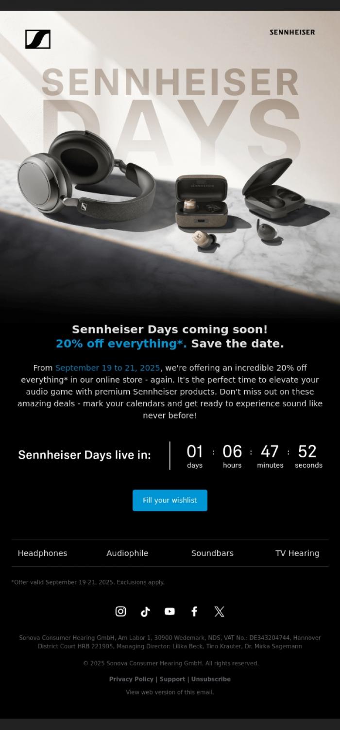 Email Design Inspiration from Sennheiser Hearing, Save the Date: Sennheiser Days Are Coming!
