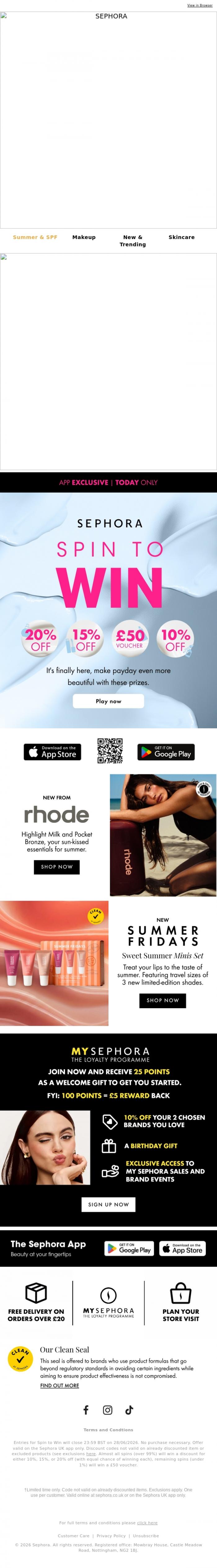 Email Design Inspiration from SEPHORA UK, Payday Treat: SPIN TO WIN 🎡