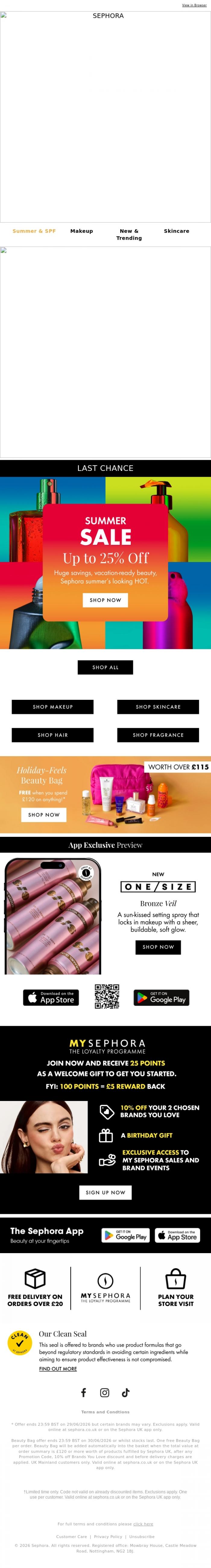 Email Design Inspiration from SEPHORA UK, FINAL CALL: Up to 25% off Summer Sale