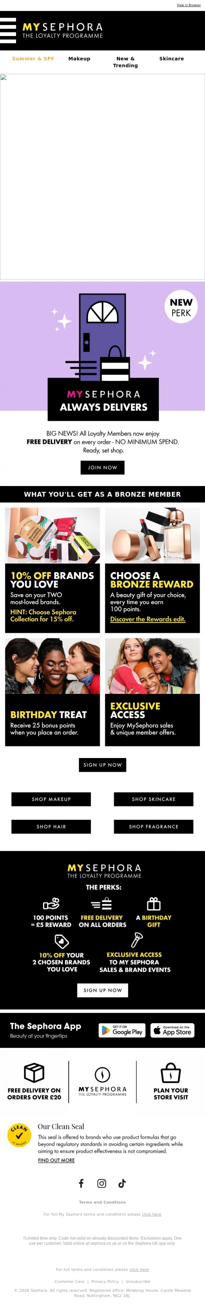 Email Design Inspiration from SEPHORA UK, 📣BIG NEWS📣FREE DELIVERY for all Loyalty Members!