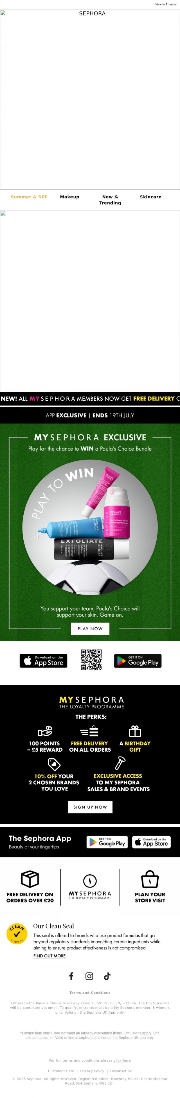 Email Design Inspiration from SEPHORA UK, My Sephora Exclusive⚽WIN a Paula's Choice Bundle