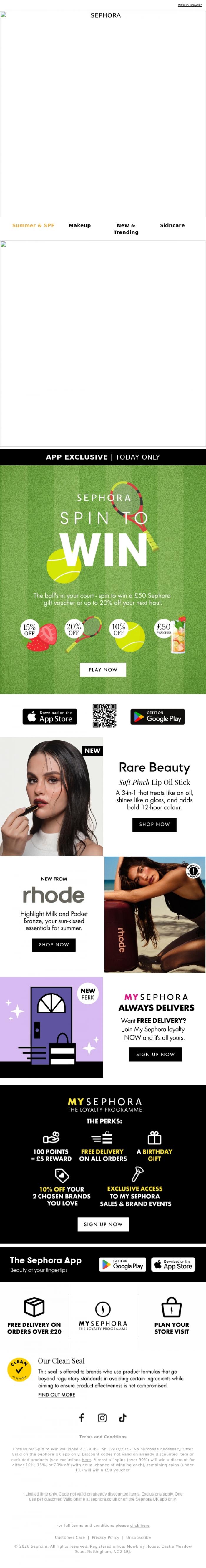 Email Design Inspiration from SEPHORA UK, SPIN TO WIN🎾The ball's in your court