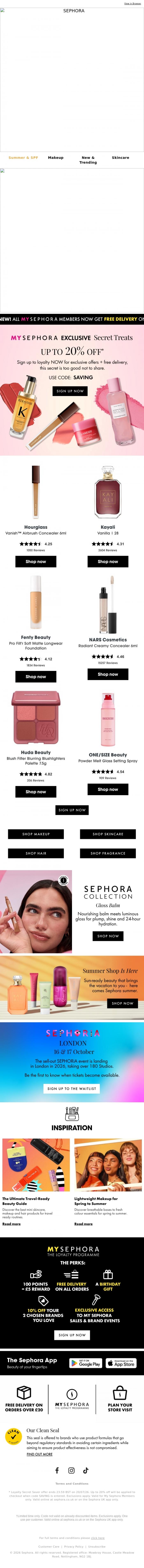Email Design Inspiration from SEPHORA UK, LAST CHANCE | My Sephora Exclusive: Up to 20% Off