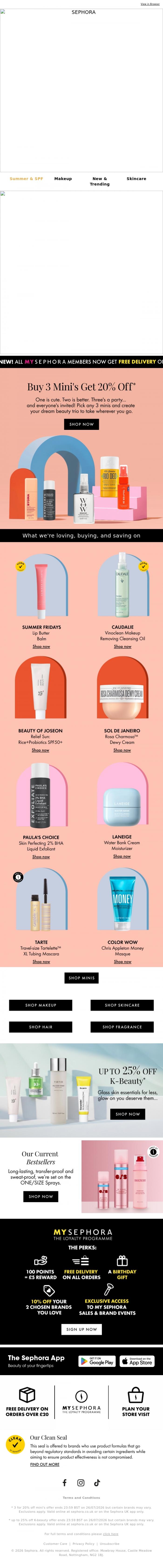 Email Design Inspiration from SEPHORA UK, 3 Mini's for 20% Off✨