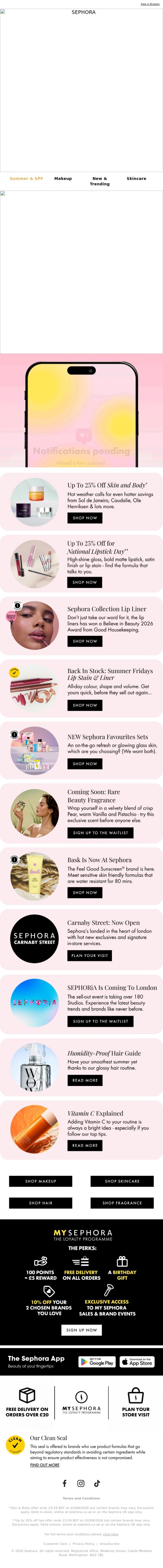 Email Design Inspiration from SEPHORA UK, Summer Fridays Lip Stain & Liner are BACK, new Rare Beauty & lots more...