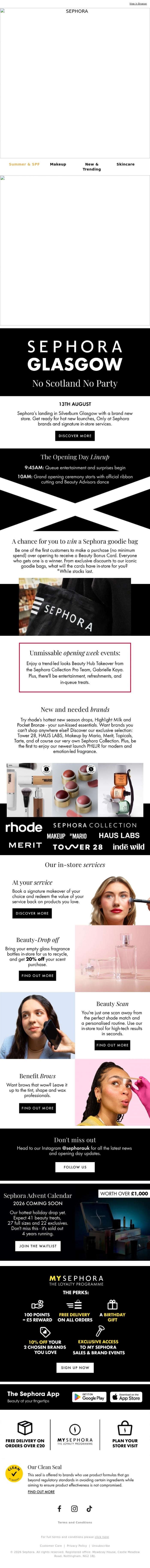 Email Design Inspiration from SEPHORA UK, Sephora's landing in Glasgow - and we're buzzing
