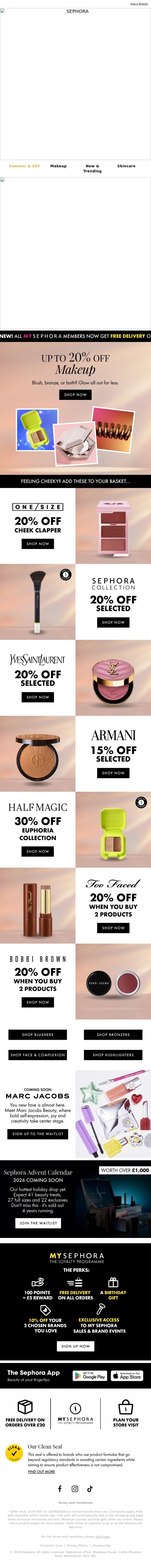 Email Design Inspiration from SEPHORA UK, Up to 20% off Makeup💋