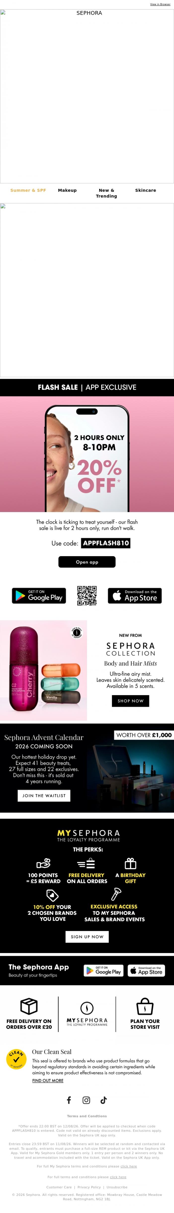 Email Design Inspiration from SEPHORA UK, Missed it? Your 2nd Chance: 20% Off 👀
