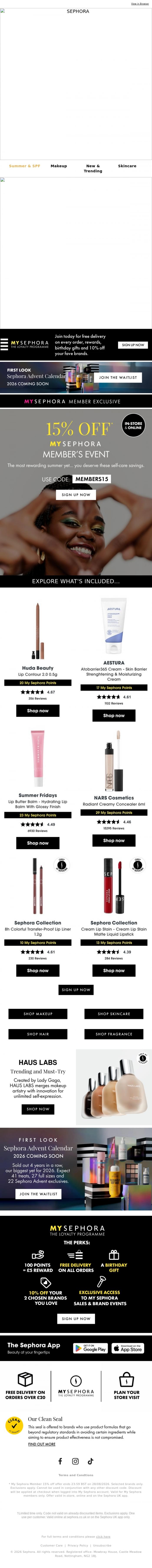 Email Design Inspiration from SEPHORA UK, My Sephora Member Exclusive | 15% Off