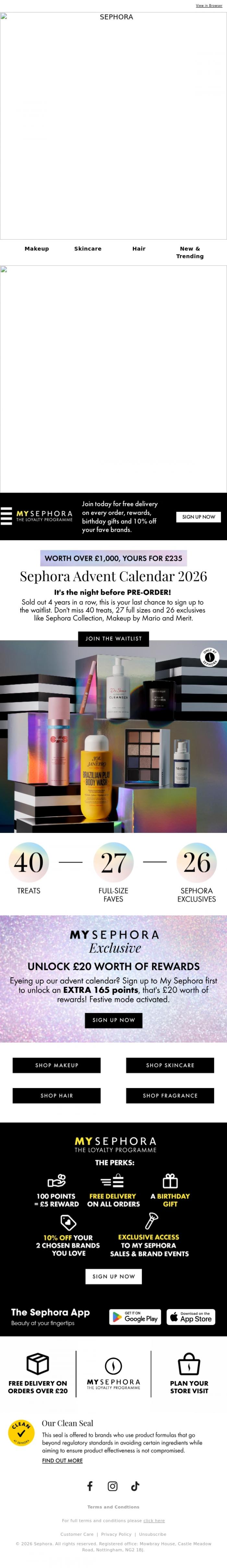 Email Design Inspiration from SEPHORA UK, COMING TOMORROW! Sephora Advent Calendar 2026 🌟