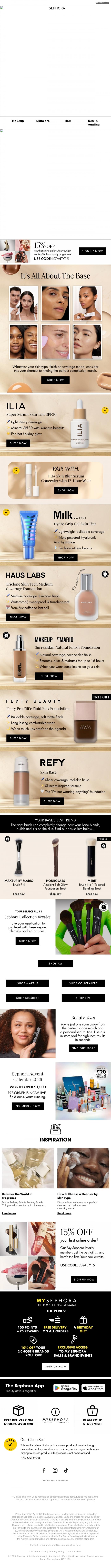 Email Design Inspiration from SEPHORA UK, Searching for your perfect base? 👀