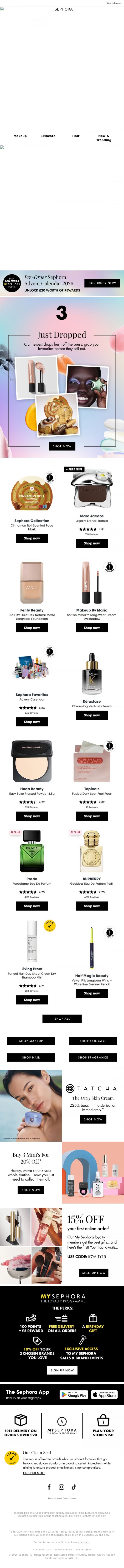 Email Design Inspiration from SEPHORA UK, NEW from Makeup by Mario, Marc Jacobs & more