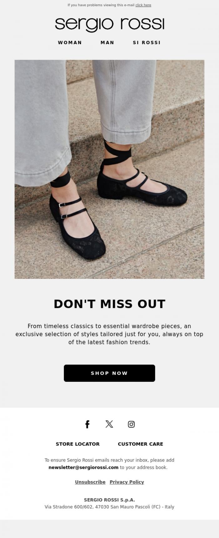 Email Design Inspiration from Sergio Rossi, All of your favorite models at amazing prices