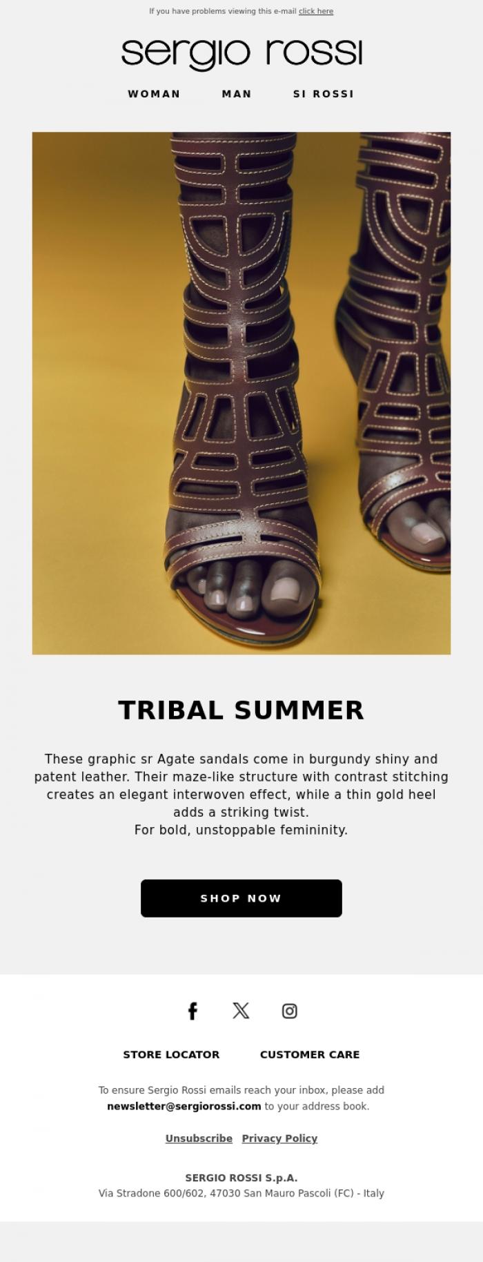 Email Design Inspiration from Sergio Rossi, sr Agate: tribal summer