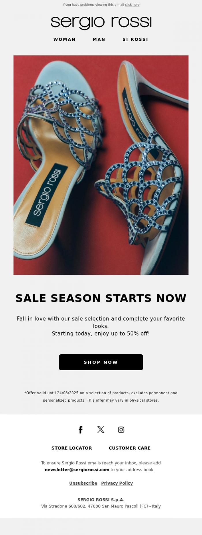 Email Design Inspiration from Sergio Rossi, Let the sales begin!