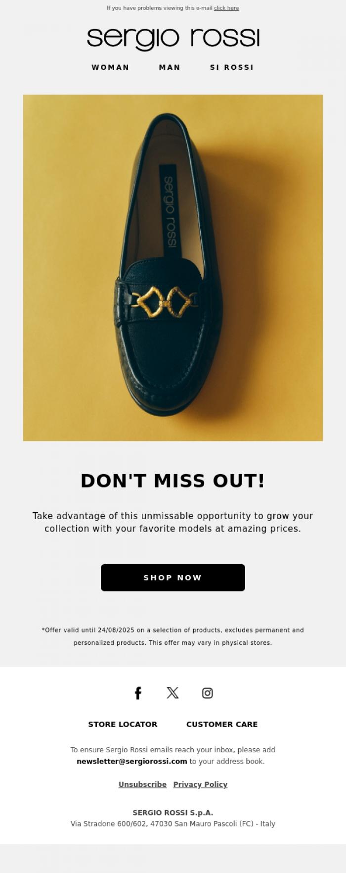 Email Design Inspiration from Sergio Rossi, Sales are waiting for you