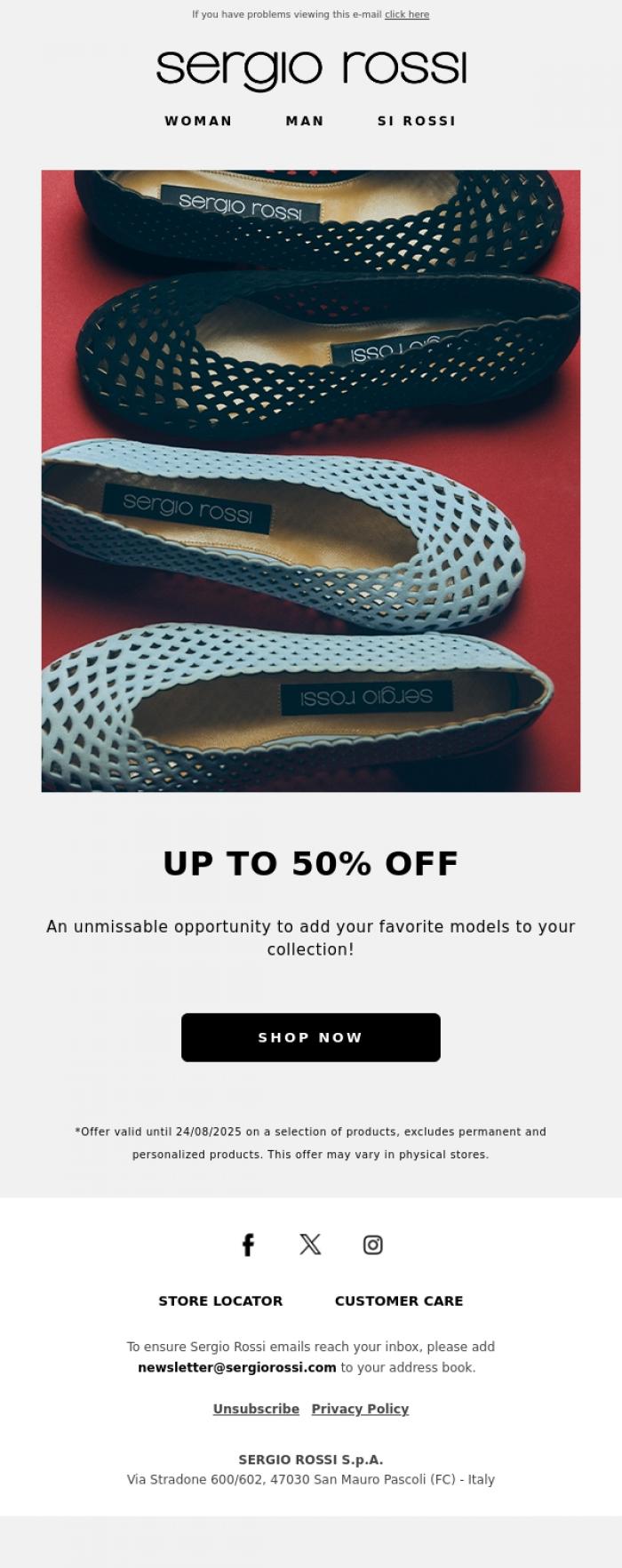 Email Design Inspiration from Sergio Rossi, Sales are waiting for you