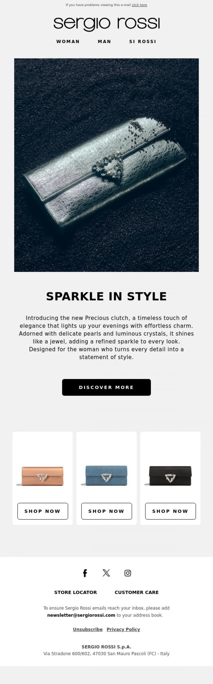 Email Design Inspiration from Sergio Rossi, New Precious clutch