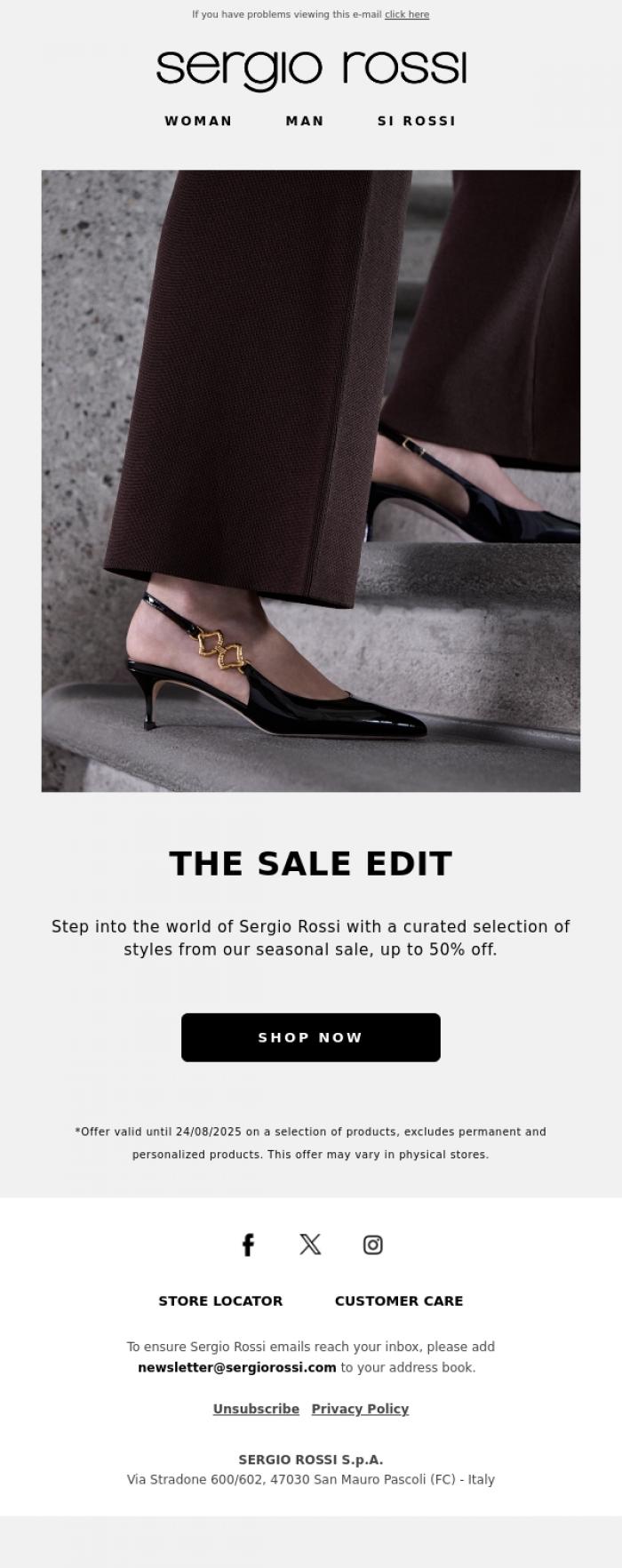 Email Design Inspiration from Sergio Rossi, Summer sale