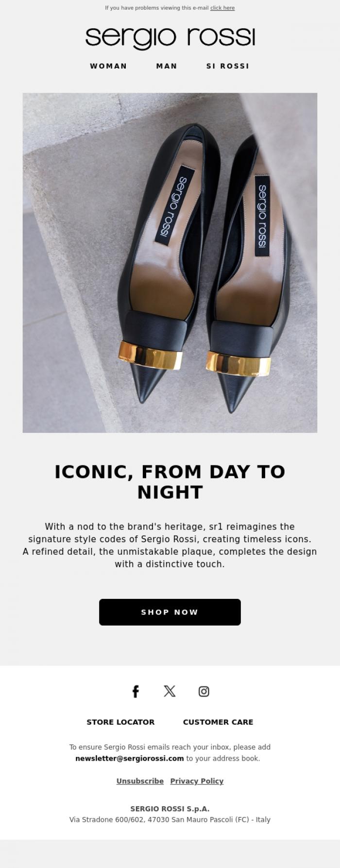Email Design Inspiration from Sergio Rossi, sr1: your wardrobe icon