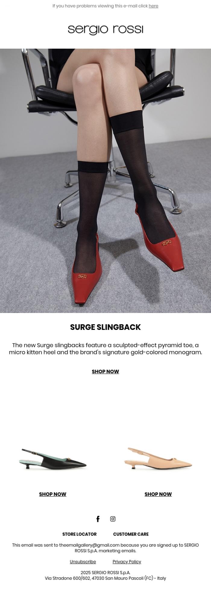 Email Design Inspiration from Sergio Rossi, New Surge slingback &nbsp;