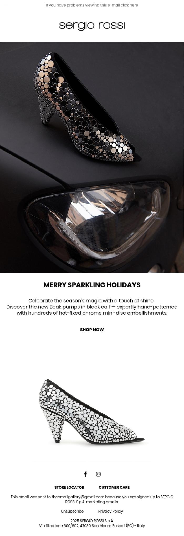 Email Design Inspiration from Sergio Rossi, Merry Sparkling Holidays &nbsp;