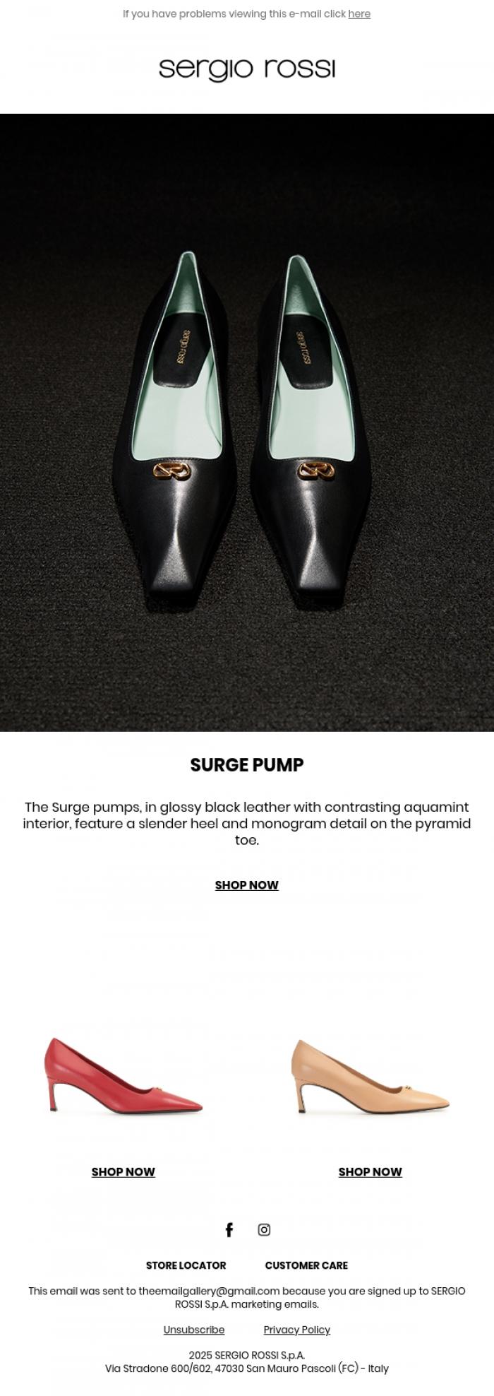 Email Design Inspiration from Sergio Rossi, New Surge pump &nbsp;