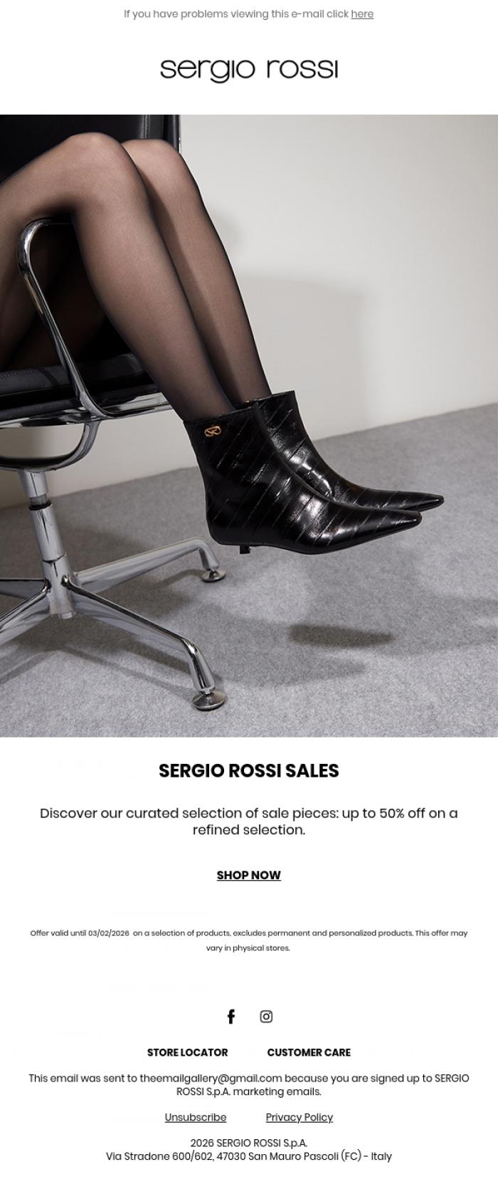 Email Design Inspiration from Sergio Rossi, Sergio Rossi Sales &nbsp;