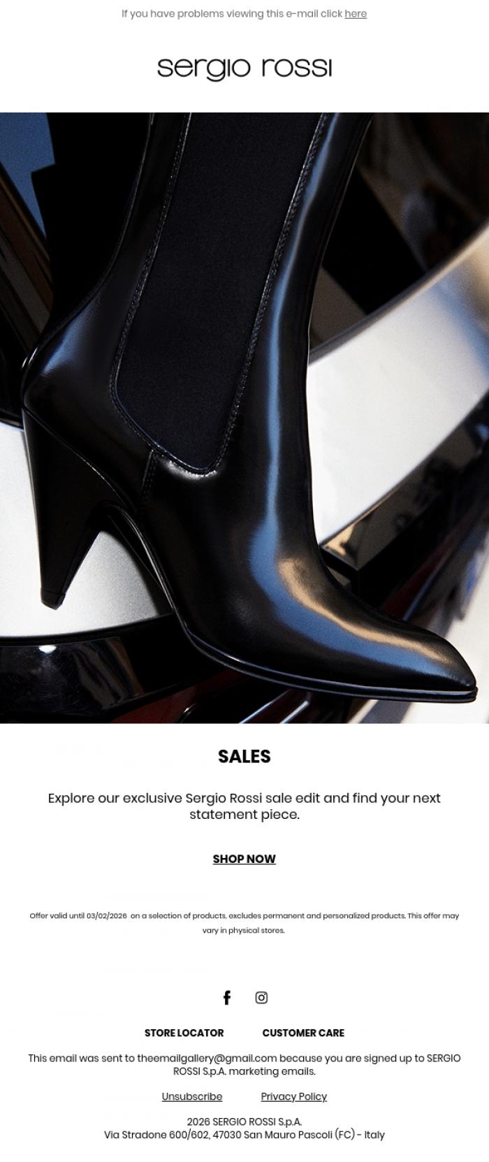 Email Design Inspiration from Sergio Rossi, Sales &nbsp;