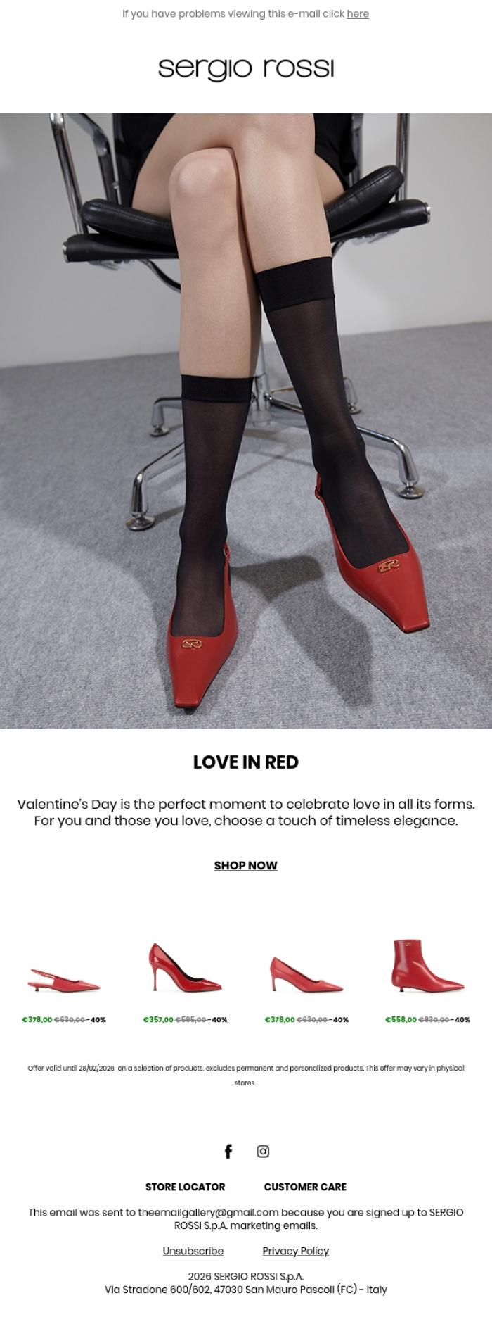 Email Design Inspiration from Sergio Rossi, Love at first sight &nbsp;