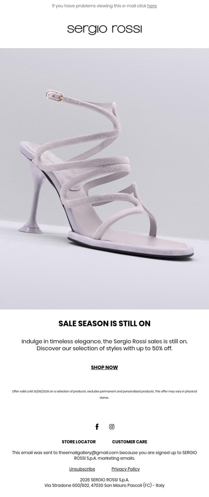Email Design Inspiration from Sergio Rossi, Sergio Rossi Sales &nbsp;