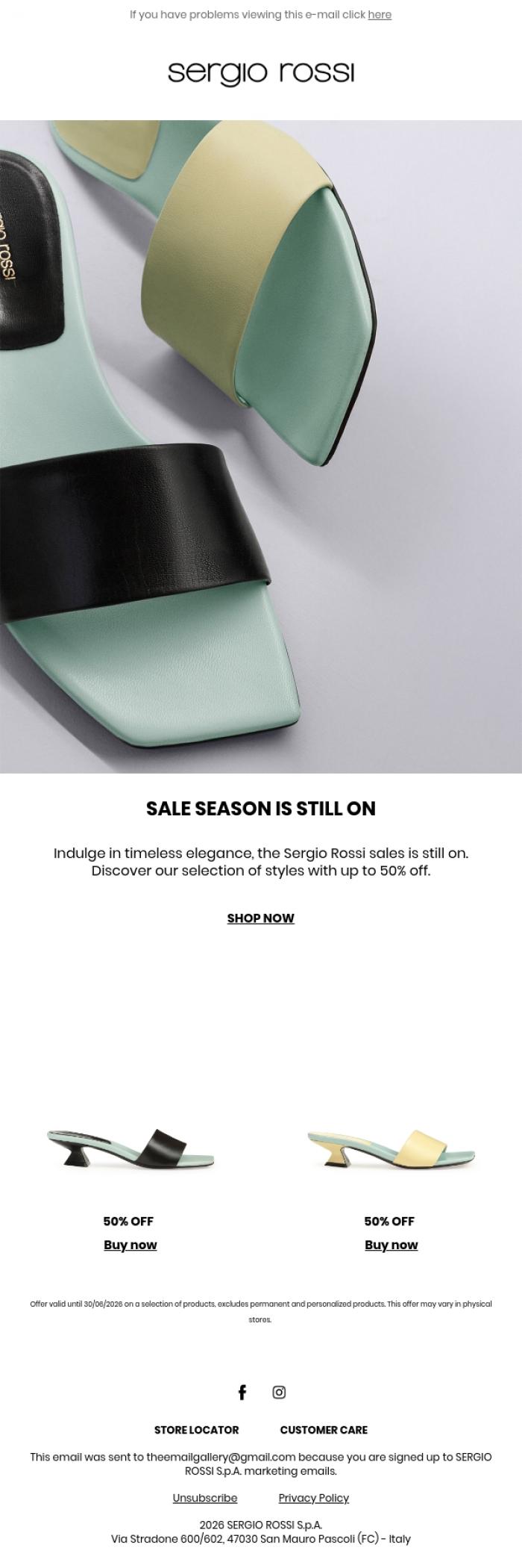 Email Design Inspiration from Sergio Rossi, Sergio Rossi Sales &nbsp;