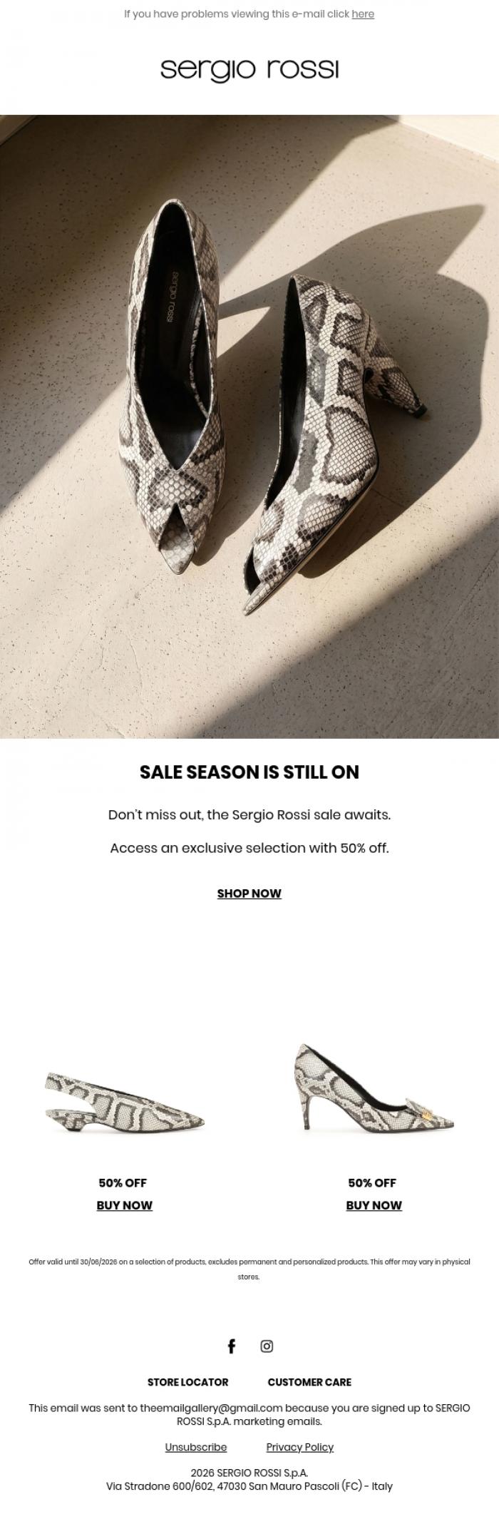 Email Design Inspiration from Sergio Rossi, Sergio Rossi Sales &nbsp;