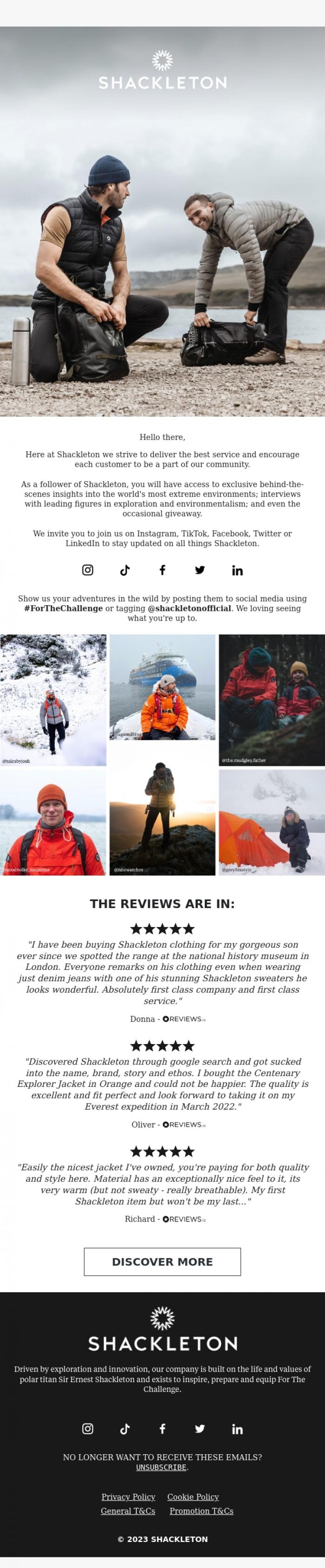 Email Design Inspiration from Shackleton, SHARE THE ADVENTURE // The Reviews Are In