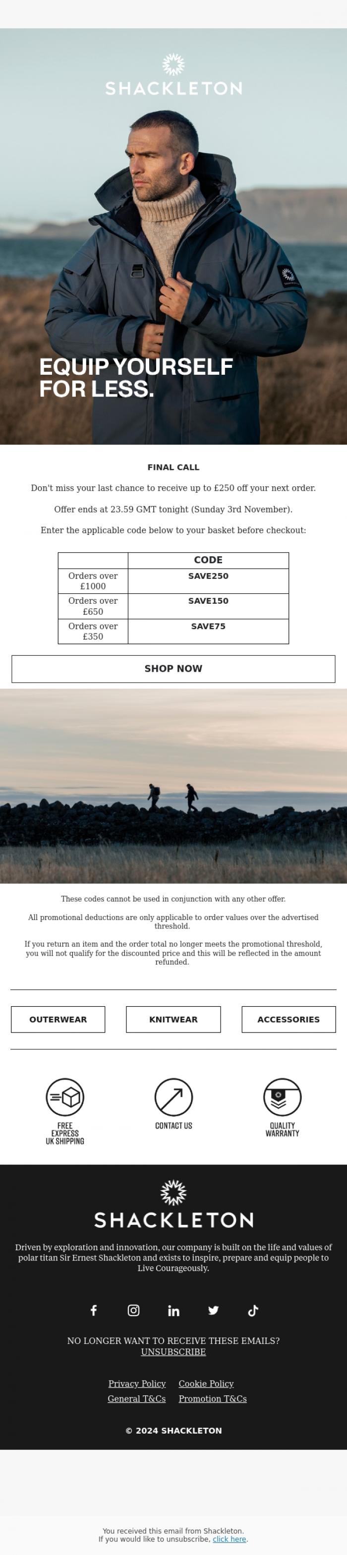 Email Design Inspiration from Shackleton, FINAL CALL // Offer Ends Midnight Tonight