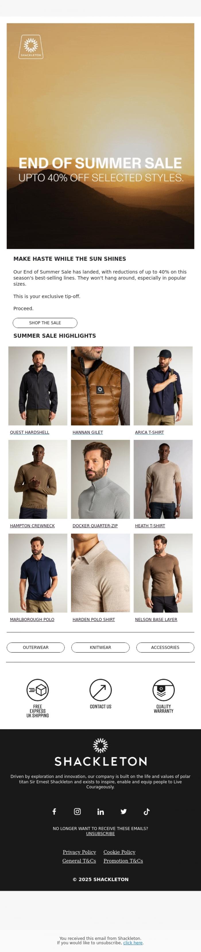 Email Design Inspiration from Shackleton, END OF SUMMER SALE // Reductions of up to 40%