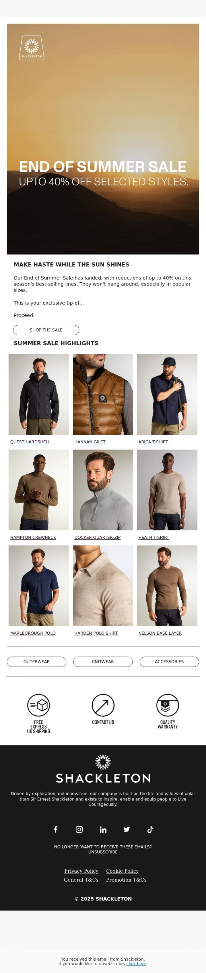 Email Design Inspiration from Shackleton, END OF SUMMER SALE // Now Live