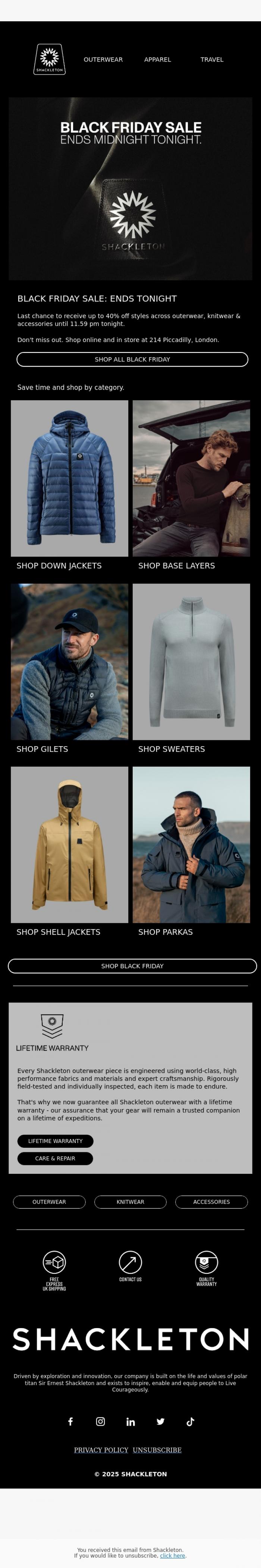 Email Design Inspiration from Shackleton, BLACK FRIDAY SALE // Ends Midnight Tonight