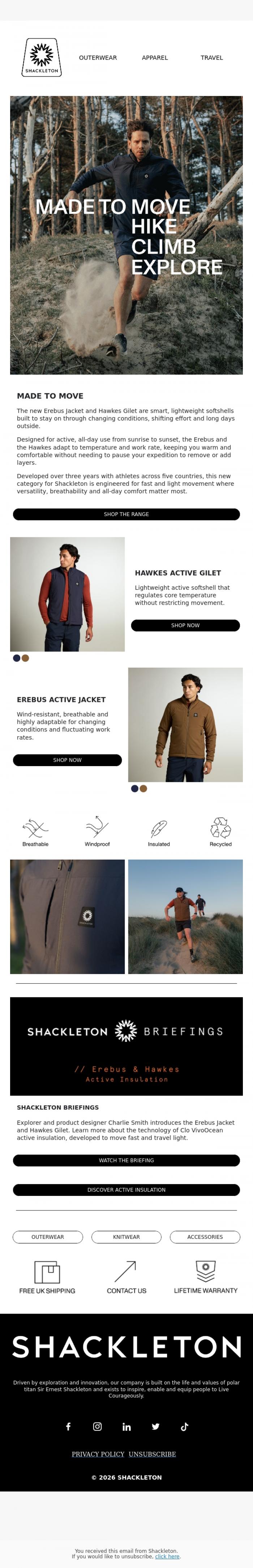 Email Design Inspiration from Shackleton, MADE TO MOVE // New Active Insulation Range
