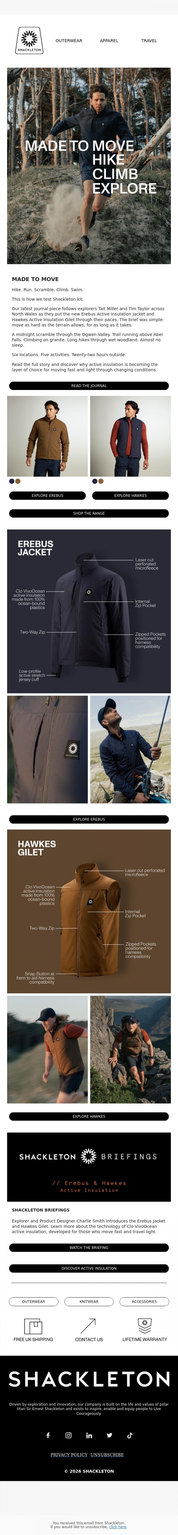 Email Design Inspiration from Shackleton, MADE TO MOVE // 994 Metres Gained. 22 Hours Outside.