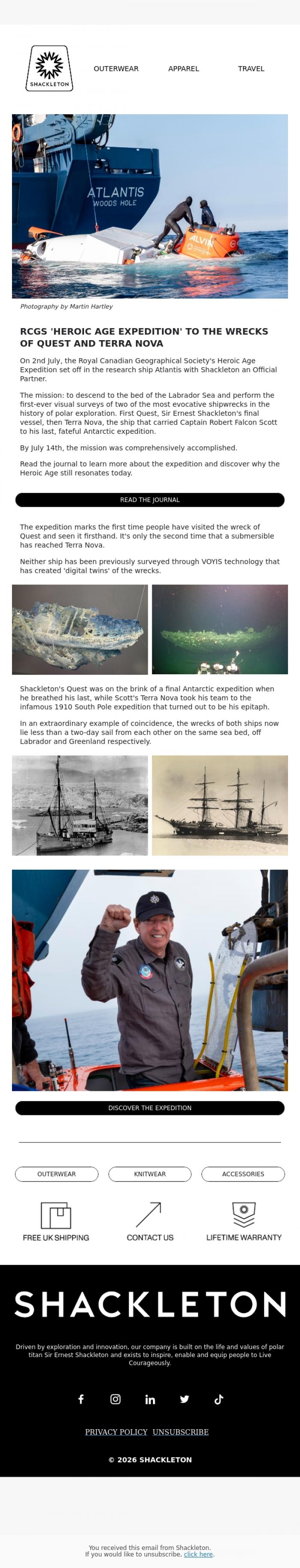Email Design Inspiration from Shackleton, TO THE WRECKS OF QUEST AND TERRA NOVA  // The Heroic Age Expedition