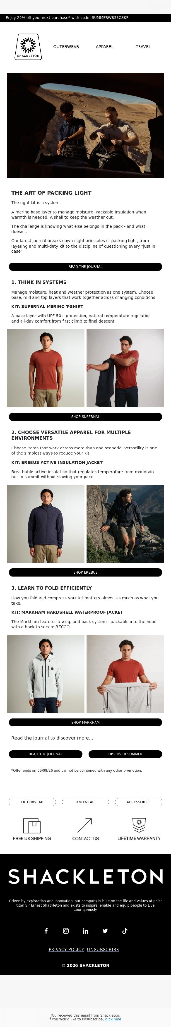 Email Design Inspiration from Shackleton, THE ART OF PACKING LIGHT // Your Summer Kitbag