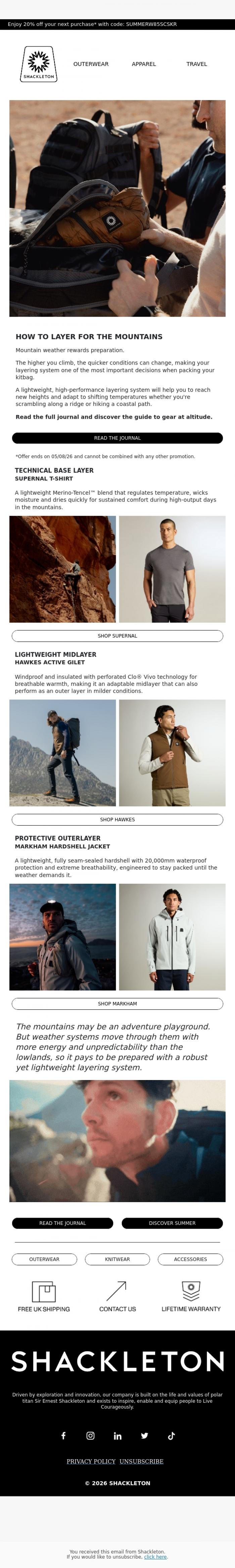 Email Design Inspiration from Shackleton, THE MOUNTAIN LAYERING SYSTEM // A Guide to Gear at Altitude