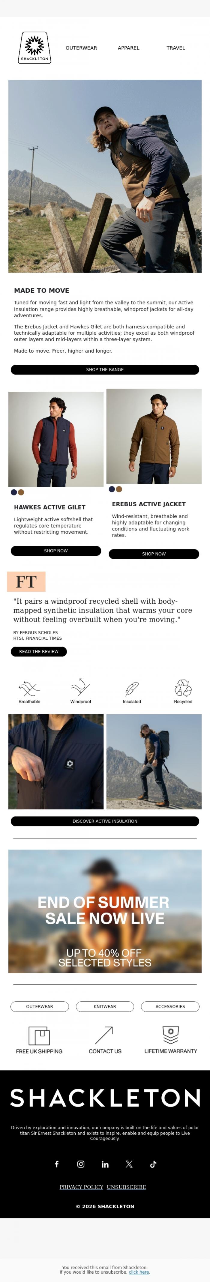 Email Design Inspiration from Shackleton, ACTIVE INSULATION RANGE // Made to Move