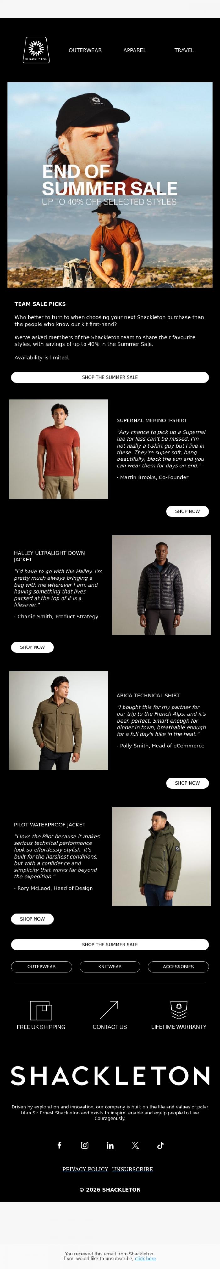 Email Design Inspiration from Shackleton, SUMMER SALE // Shackleton Staff Picks